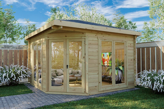 5-Eck-Gartenhaus “Fargo B” 4x4m / SA / H250037 / Schaechinger / 28mm Fußboden