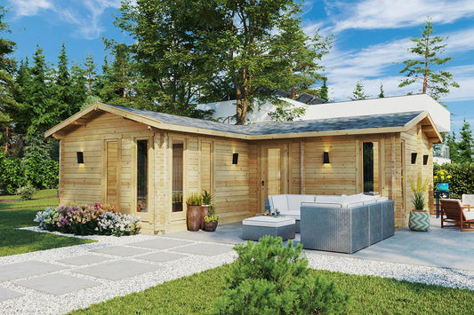 Eck-Blockhaus mit Schlafzimmer “Devon 1” 8x8m